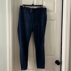 Petite Dark Wash Liverpool Mid Rise Pull on Skinny Jeans